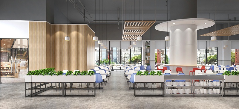 厂房食堂装修-迪芬尼食堂区域设计效果图-厂房员工食堂空间装修案例-文丰装饰